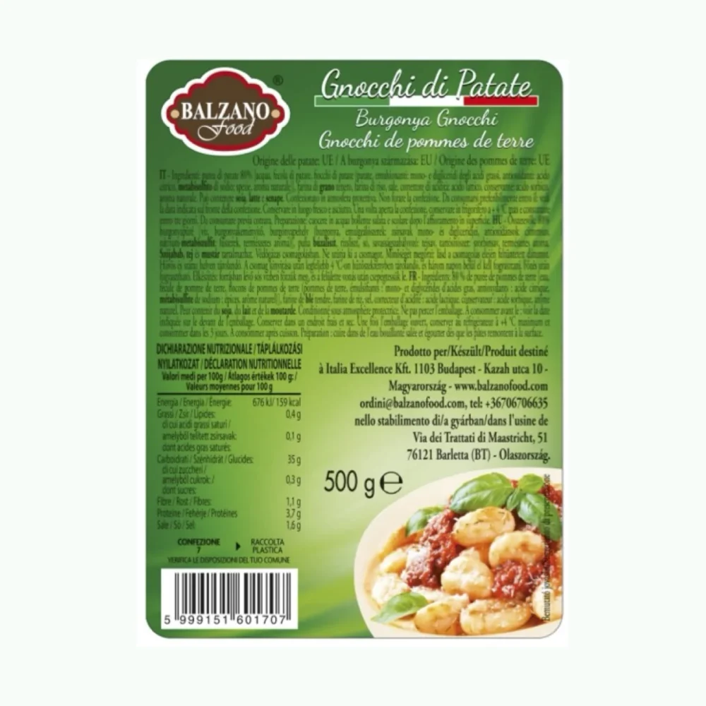 BALZANO FOOD Gnocchi di Patate 500 gr. / Burgogya Gnocchi -80% patate