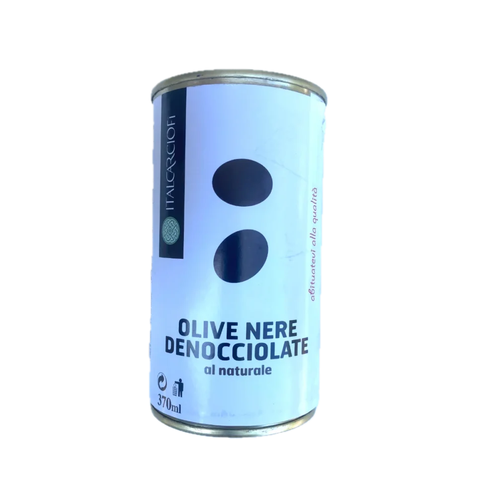 Olive nere denocciolate 370 ml in salamoia latta/370 mlg-os kimagozott fekete olajbogyó sós lében